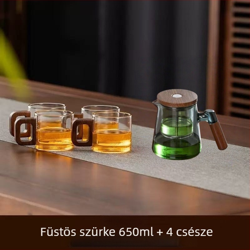 Elegáns otthoni teáskanna egy gombnyomásos tea-víz elválasztással, nyomásos típus, 2025-ös modell, teljesen üveg belsővel
