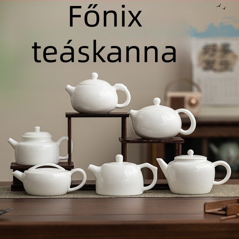 Dehua fehér porcelán teáskanna, kézzel készített kung-fu stílusú teáskészlet, Főnix motívum, kerámia otthoni használatra, logó testreszabás elérhető