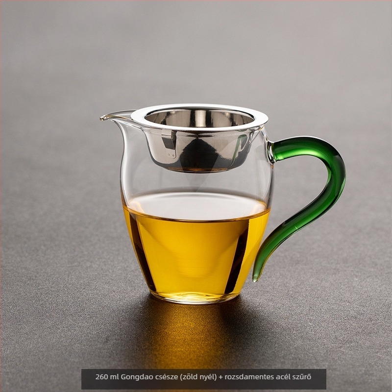 Üveg teás pohár beépített szűrővel és tea szeparátorral, vastagított hőálló kivitel, háztartási teafilter készlet és Kung Fu tea kiegészítők