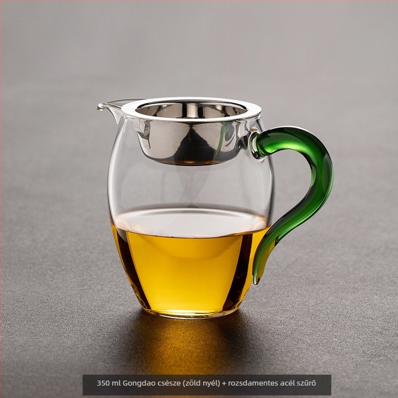 Üveg teás pohár beépített szűrővel és tea szeparátorral, vastagított hőálló kivitel, háztartási teafilter készlet és Kung Fu tea kiegészítők