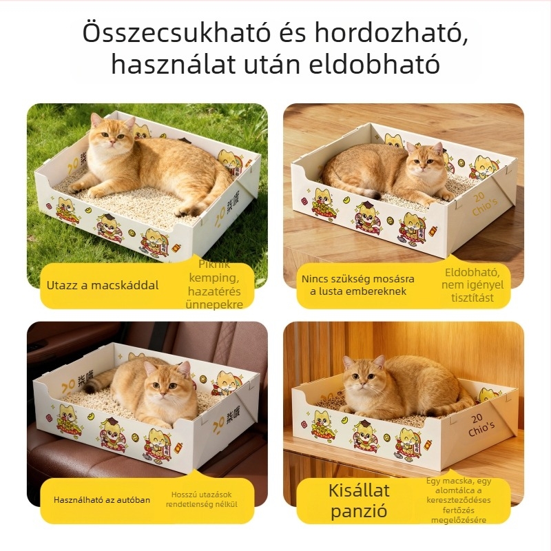 Hordozható egyszer használatos macskaalomtálca, vízálló, nagy méretű, utazáshoz és autóban használható, egymásra rakható