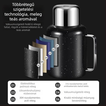 Nobleman 316 rozsdamentes acélból készült termosz teához és kávéhoz, nagy kapacitás, irodai és otthoni használatra