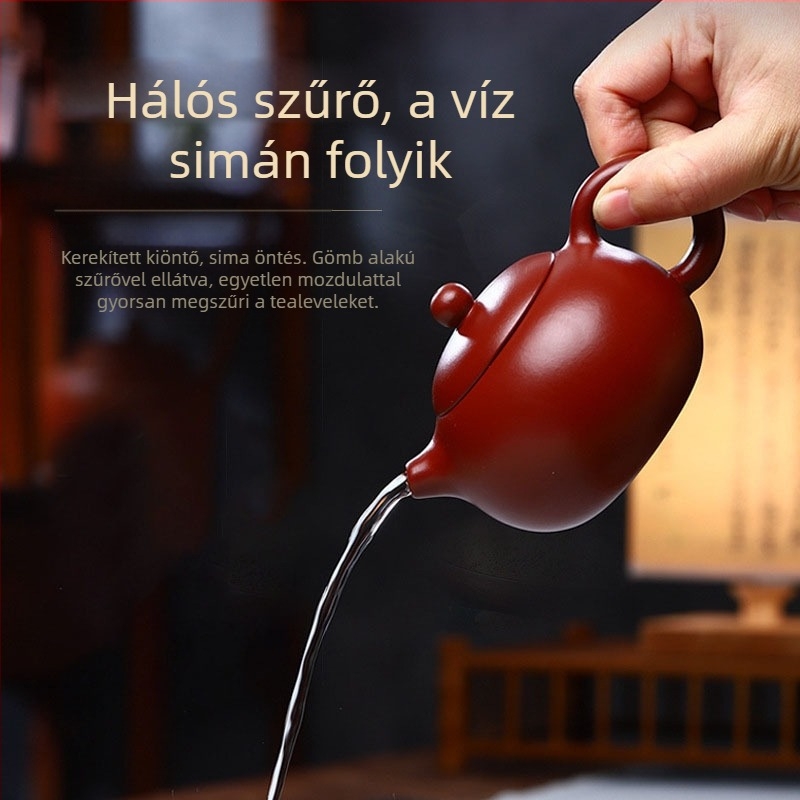 Kézzel készített lila agyag teáskanna, Red Robe Xishi stílus, otthoni teázáshoz, ajándékdobozzal