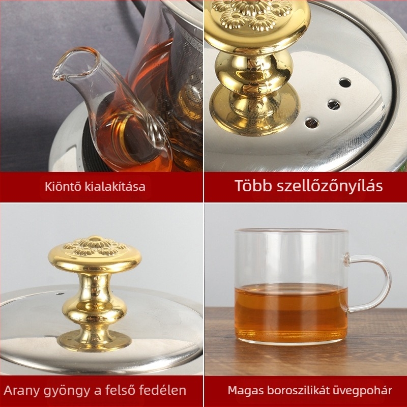 Magas boroszilikát üveg teáskanna forró és hideg használatra, 304 rozsdamentes acél belsővel, otthoni teáskészlet rozsdamentes szűrővel, virágteához