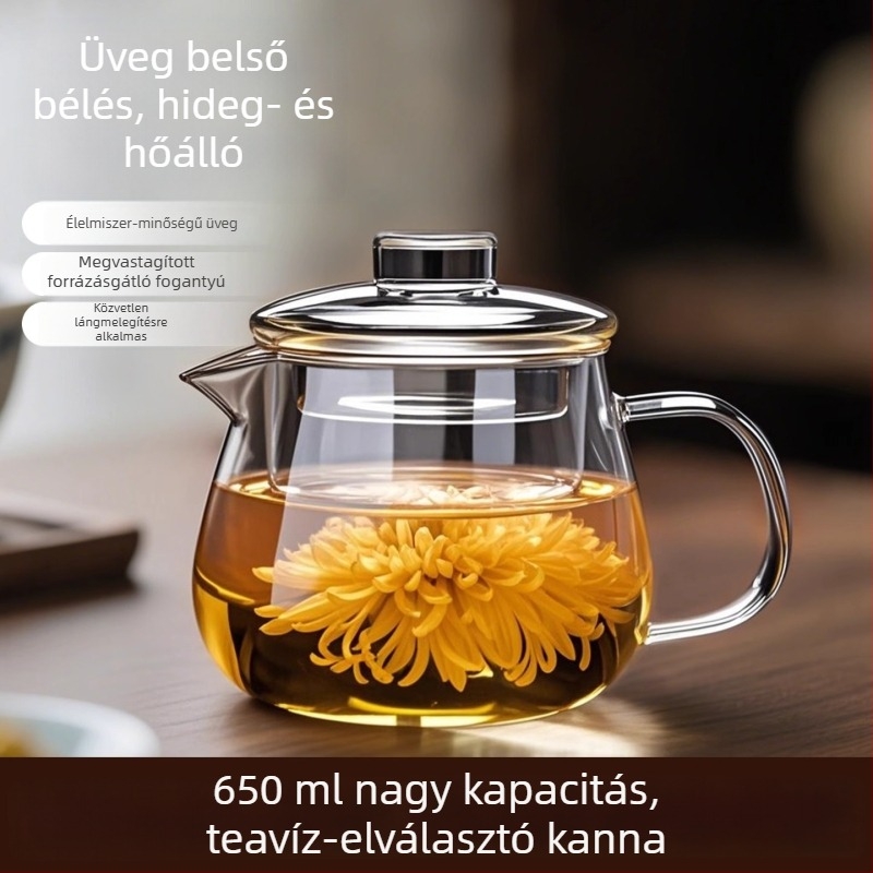 Boroszilikát üveg teáskanna tea–víz elválasztó rendszerrel, 2025-ös új modell otthoni használatra, kis virágos dizájnnal, hőálló