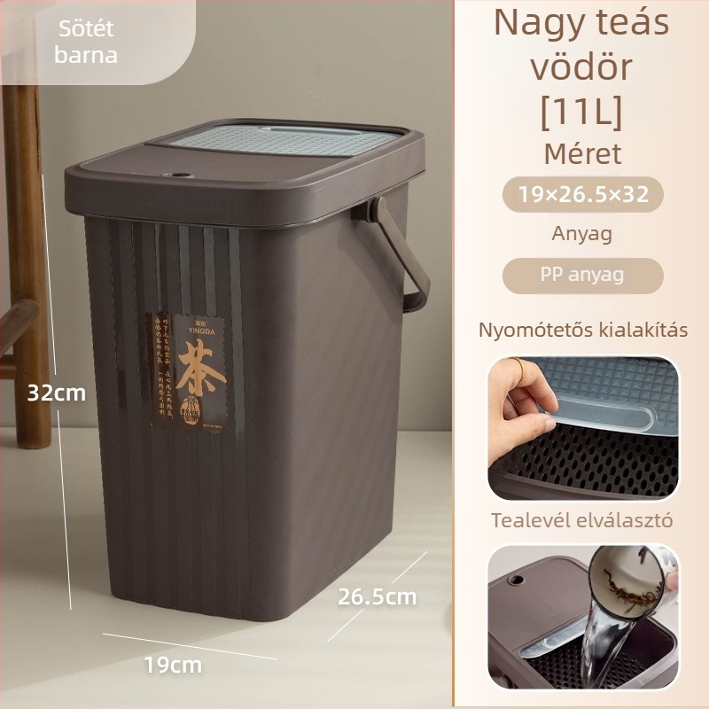 Műanyag teahulladék-gyűjtő szűrővel, száraz-nedves szétválasztás, négyzet alakú, 8 liter