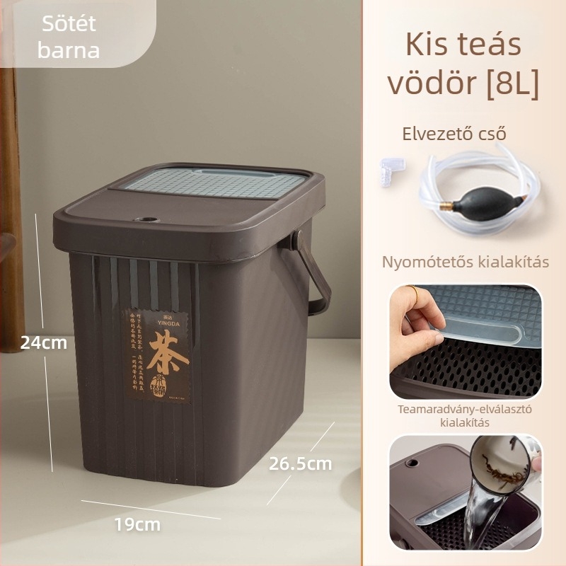 Műanyag teahulladék-gyűjtő szűrővel, száraz-nedves szétválasztás, négyzet alakú, 8 liter