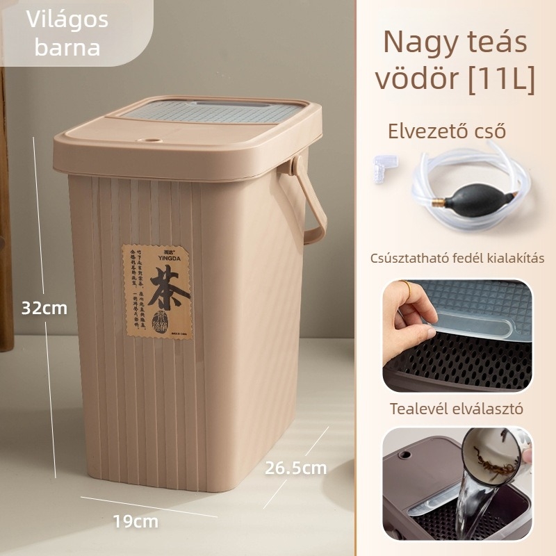 Műanyag teahulladék-gyűjtő szűrővel, száraz-nedves szétválasztás, négyzet alakú, 8 liter
