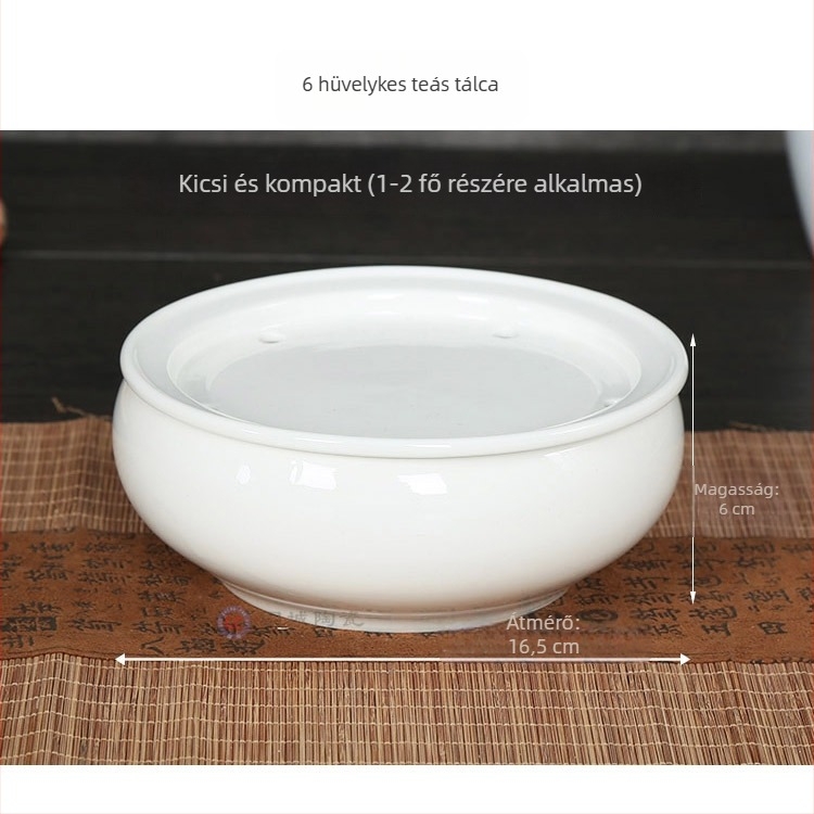 Kör alakú száraz teás tálca, fehér kerámia víztartóval, kis teázó medencével, Chaoshan Gongfu stílusban