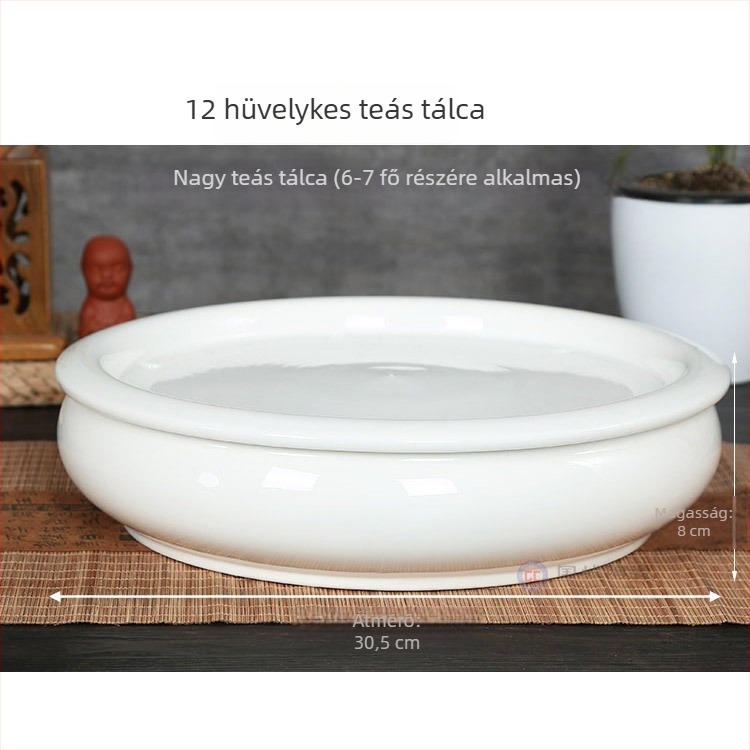 Kör alakú száraz teás tálca, fehér kerámia víztartóval, kis teázó medencével, Chaoshan Gongfu stílusban