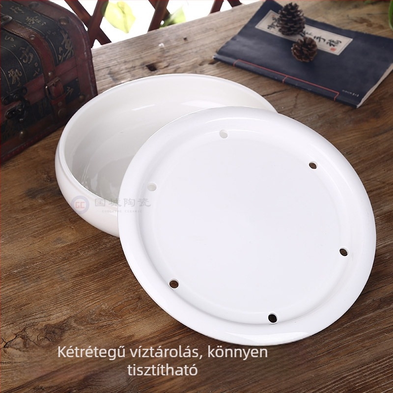 Kör alakú száraz teás tálca, fehér kerámia víztartóval, kis teázó medencével, Chaoshan Gongfu stílusban