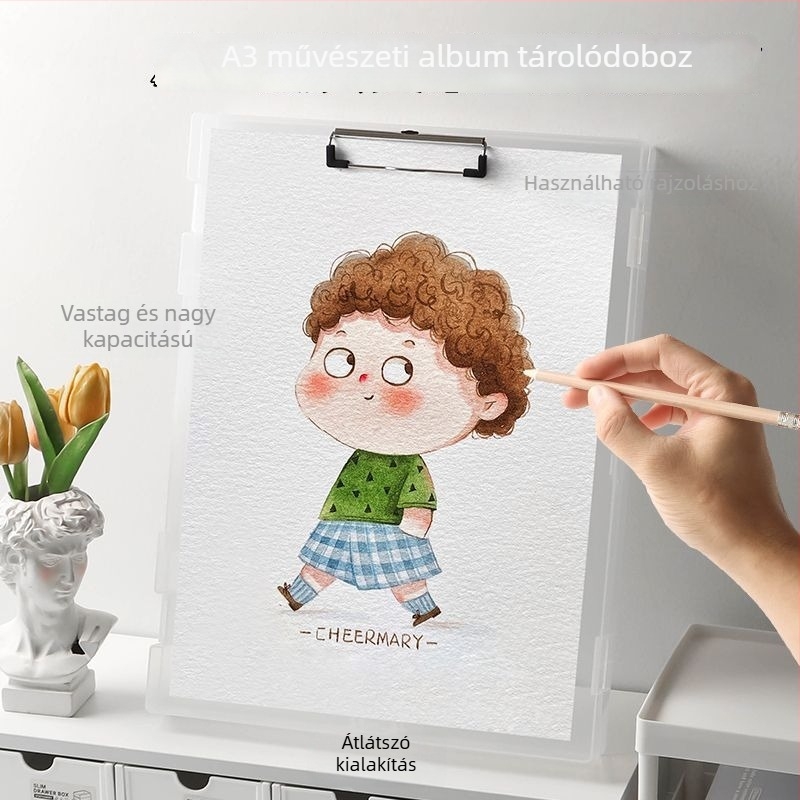 A3 átlátszó dokumentumtartó doboz vastag falú, diákok számára, nagy kapacitás, többfunkciós művészeti mappa és asztali szervező