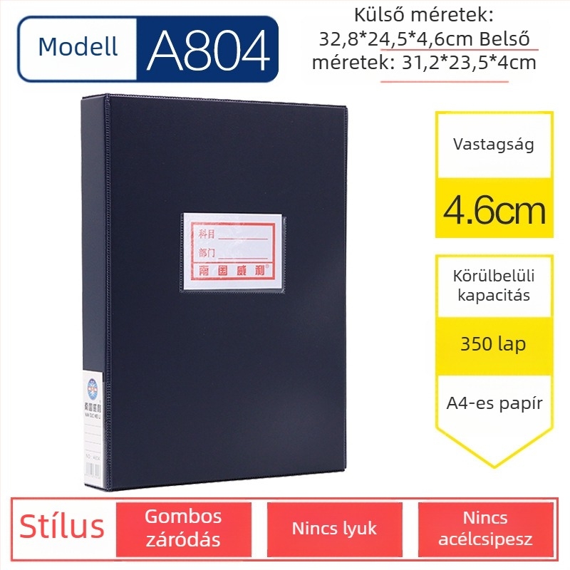Nanguo Willy A800 vastagított irattartó doboz vas klipekkel, A4-es irattartó doboz mágneses zárással, A801 iratok tárolása
