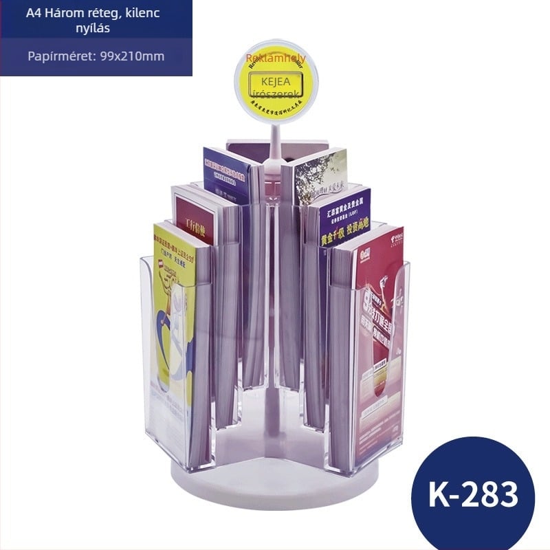 Keji Forgó asztali katalógus‑display állvány promóciós anyagokhoz, több rétegű magazin- és oldaltartó