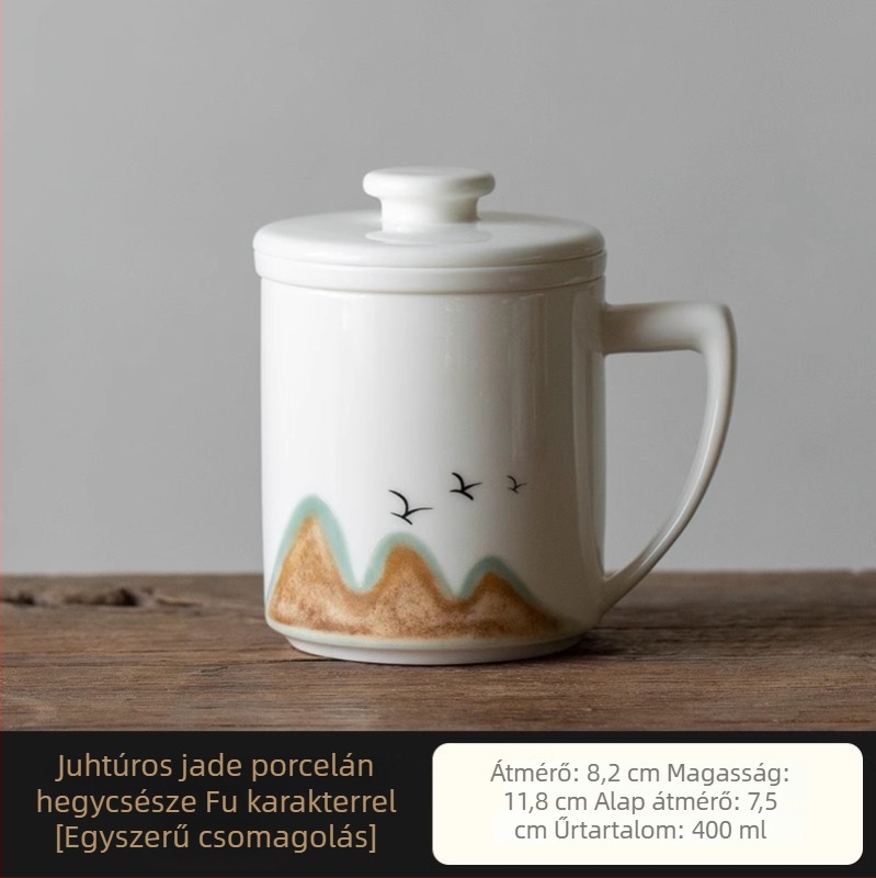 Dehua fehér porcelán teás pohár fedővel és szűrővel, három darabos teáskészlet tea-víz szeparációval, irodai használatra