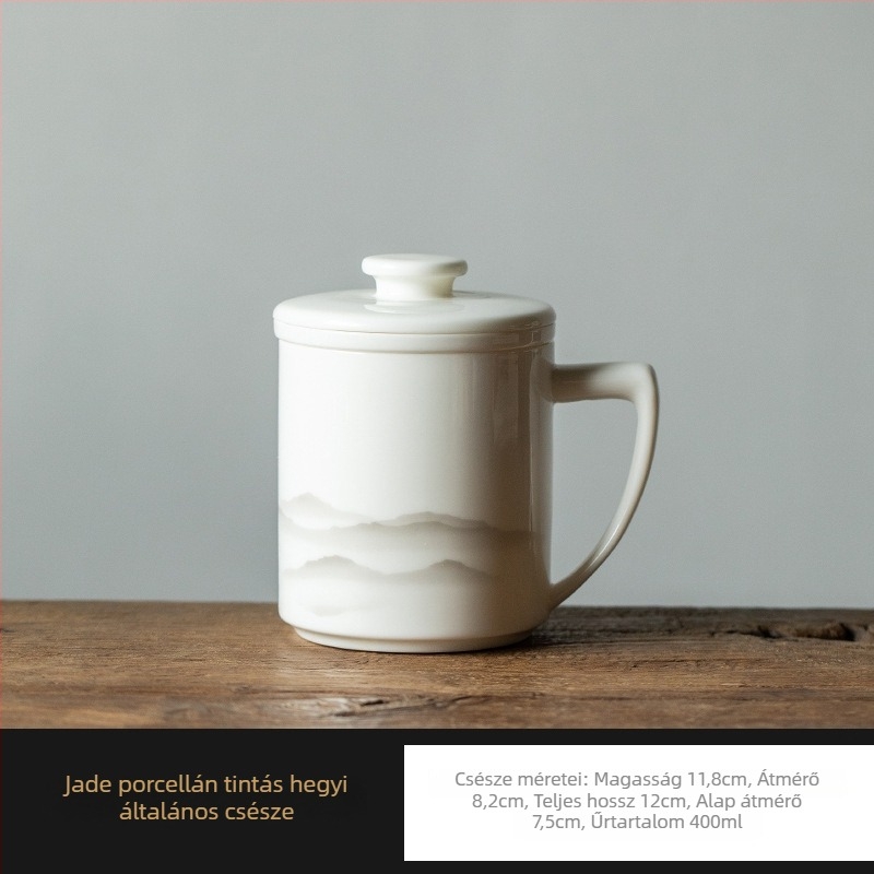 Dehua fehér porcelán teás pohár fedővel és szűrővel, három darabos teáskészlet tea-víz szeparációval, irodai használatra