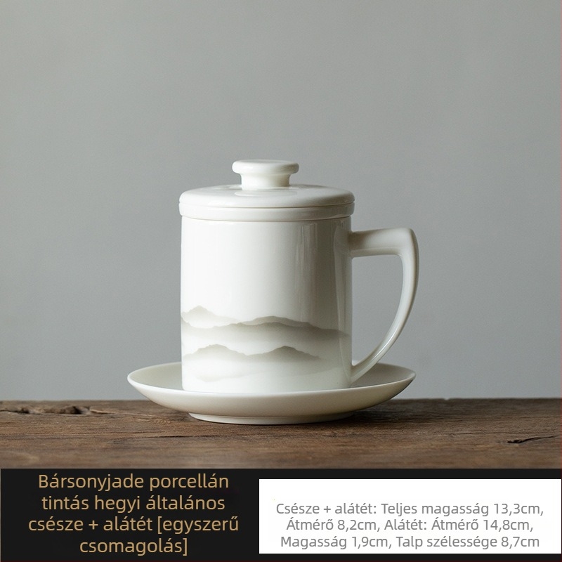 Dehua fehér porcelán teás pohár fedővel és szűrővel, három darabos teáskészlet tea-víz szeparációval, irodai használatra