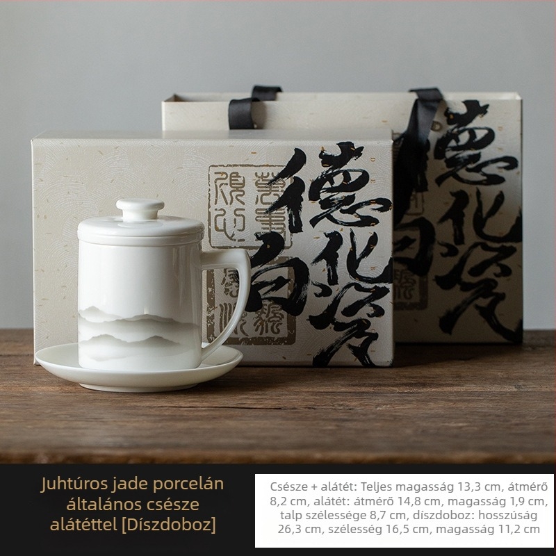 Dehua fehér porcelán teás pohár fedővel és szűrővel, három darabos teáskészlet tea-víz szeparációval, irodai használatra