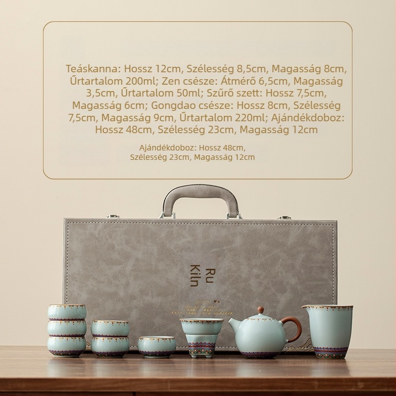 Ru Kiln Dunhuang teáskészlet: Gongfu kerámia, luxus, magas minőségű, irodai fogadásokhoz, ajándékdoboza