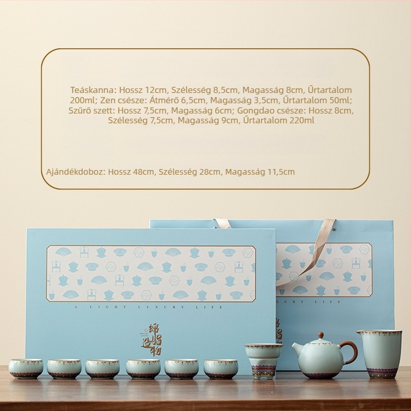 Ru Kiln Dunhuang teáskészlet: Gongfu kerámia, luxus, magas minőségű, irodai fogadásokhoz, ajándékdoboza