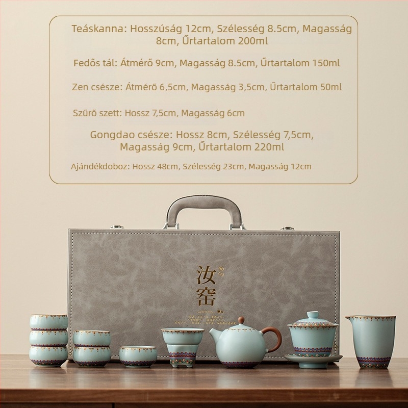 Ru Kiln Dunhuang teáskészlet: Gongfu kerámia, luxus, magas minőségű, irodai fogadásokhoz, ajándékdoboza