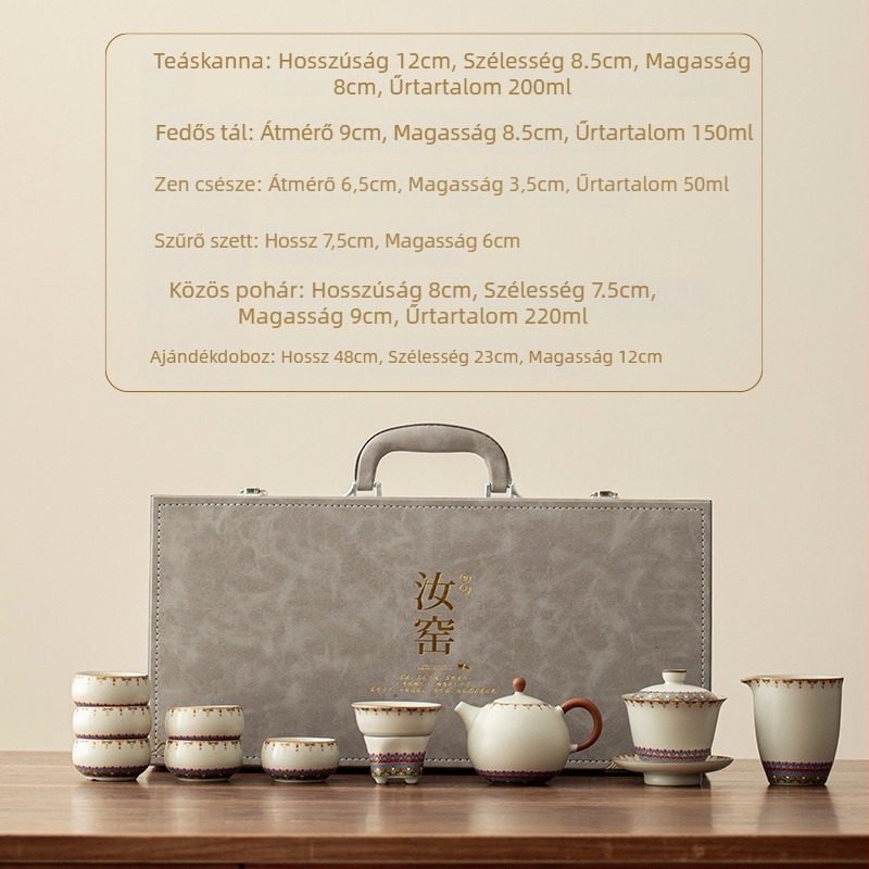 Ru Kiln Dunhuang teáskészlet: Gongfu kerámia, luxus, magas minőségű, irodai fogadásokhoz, ajándékdoboza