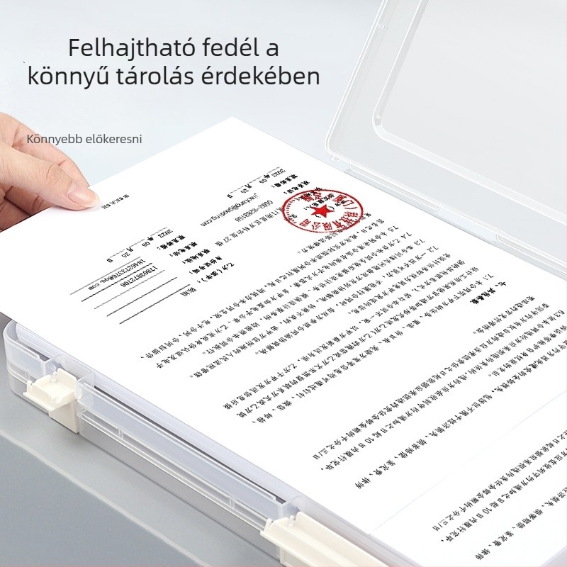 Átlátszó A4/A5-ös irattartó doboz dupla záródással - műanyag dokumentumok és nyugták tárolására