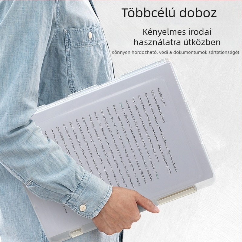 Átlátszó A4/A5-ös irattartó doboz dupla záródással - műanyag dokumentumok és nyugták tárolására