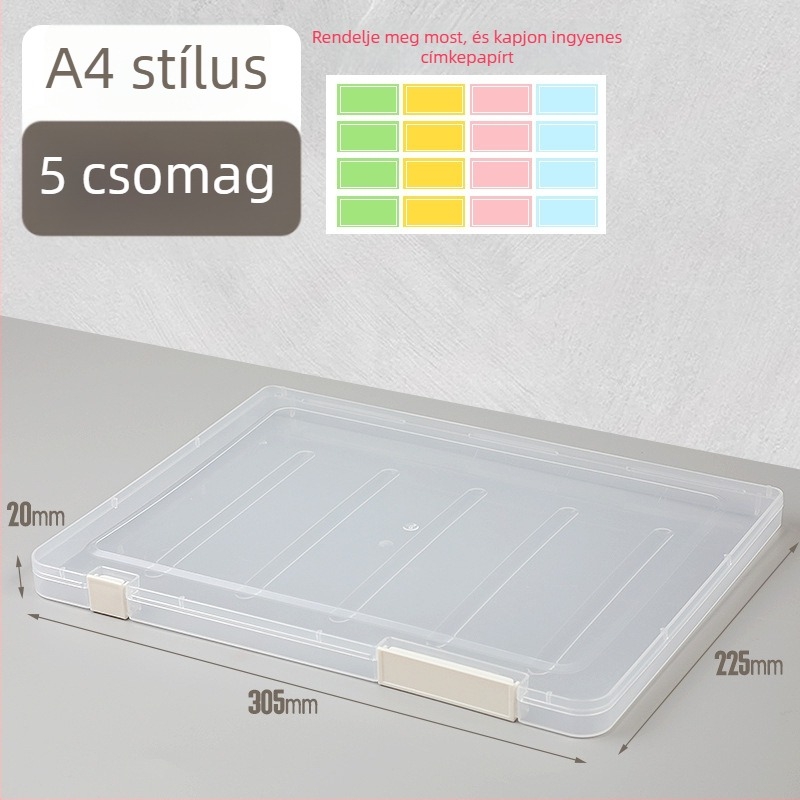 Átlátszó A4/A5-ös irattartó doboz dupla záródással - műanyag dokumentumok és nyugták tárolására