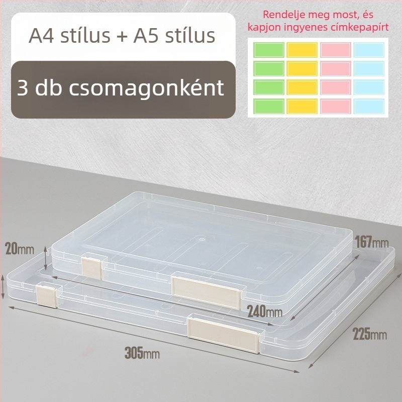 Átlátszó A4/A5-ös irattartó doboz dupla záródással - műanyag dokumentumok és nyugták tárolására