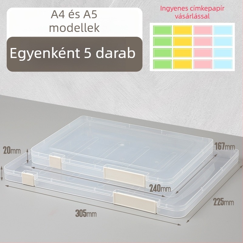 Átlátszó A4/A5-ös irattartó doboz dupla záródással - műanyag dokumentumok és nyugták tárolására