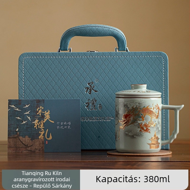Ru Kiln porcelán teás pohár tea-víz elválasztóval, zöld tea elkészítéséhez, irodai és otthoni használatra, vállalati ajándék