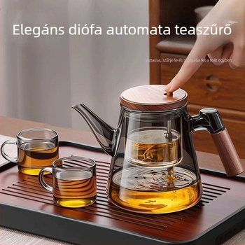 Üvegből készült teáskanna tea- és vízszétválasztó szűrővel, fa fogantyúval, irodai és otthoni használatra
