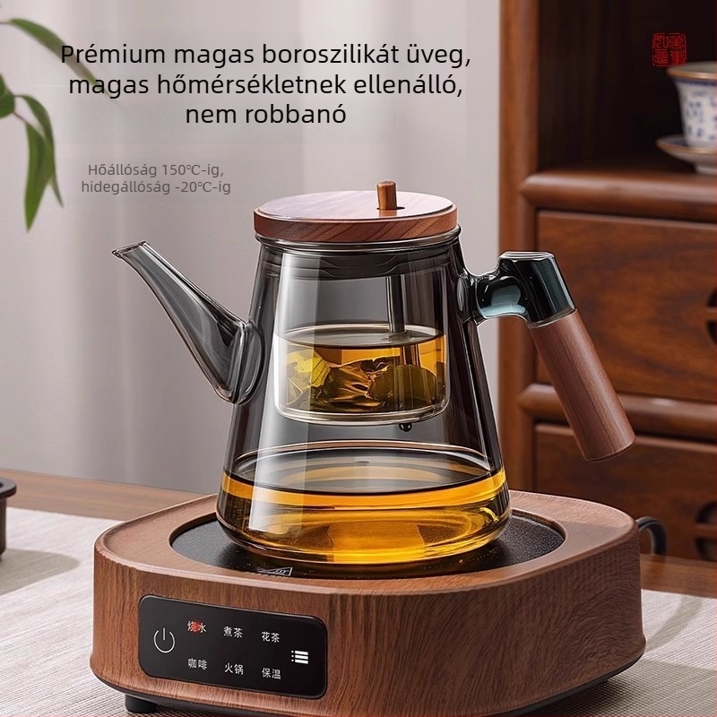 Üvegből készült teáskanna tea- és vízszétválasztó szűrővel, fa fogantyúval, irodai és otthoni használatra