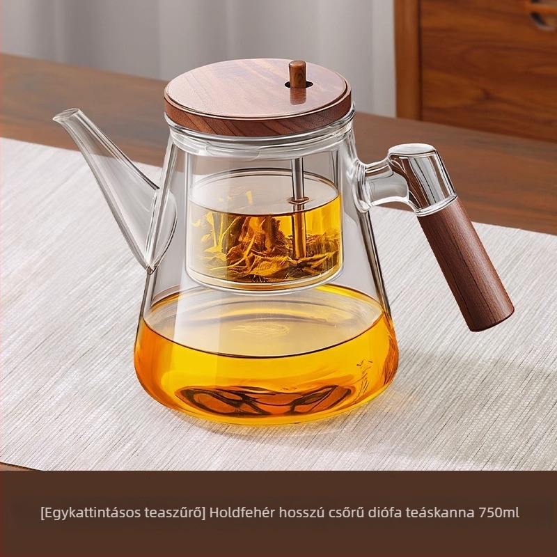 Üvegből készült teáskanna tea- és vízszétválasztó szűrővel, fa fogantyúval, irodai és otthoni használatra