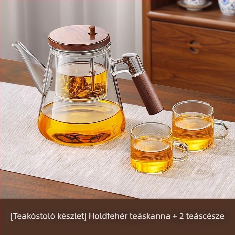 Üvegből készült teáskanna tea- és vízszétválasztó szűrővel, fa fogantyúval, irodai és otthoni használatra