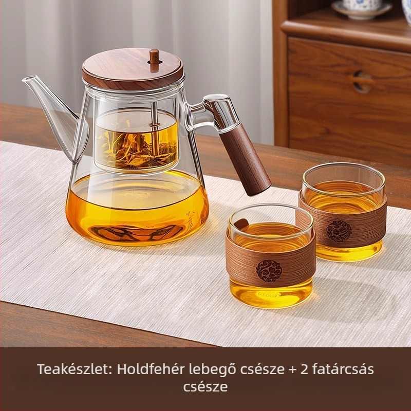 Üvegből készült teáskanna tea- és vízszétválasztó szűrővel, fa fogantyúval, irodai és otthoni használatra