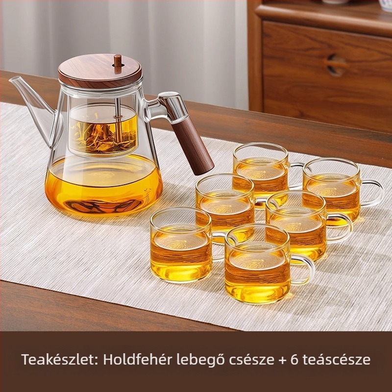 Üvegből készült teáskanna tea- és vízszétválasztó szűrővel, fa fogantyúval, irodai és otthoni használatra