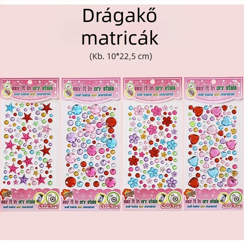 3D hercegnő köves matricák – készlet lányoknak, kristályos díszítés