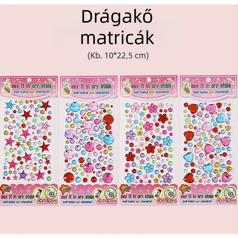 3D hercegnő köves matricák – készlet lányoknak, kristályos díszítés