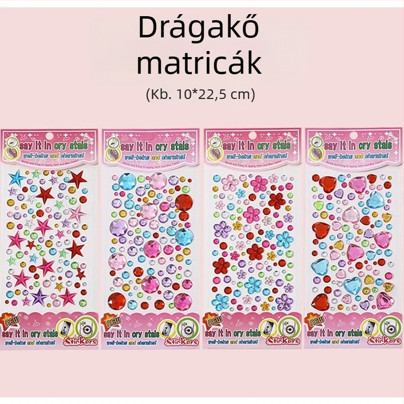 3D hercegnő köves matricák – készlet lányoknak, kristályos díszítés