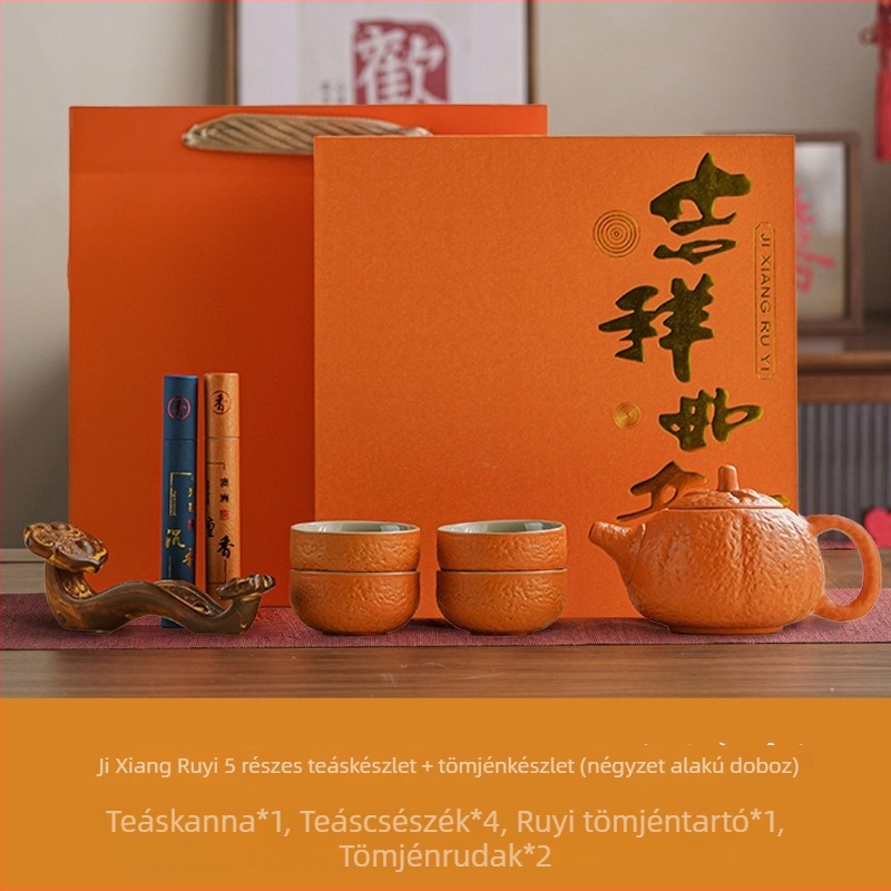 Persimmon Ruyi kerámiás teás készlet teáskannával és teás poharakkal, ajándékdobozban, testre szabható