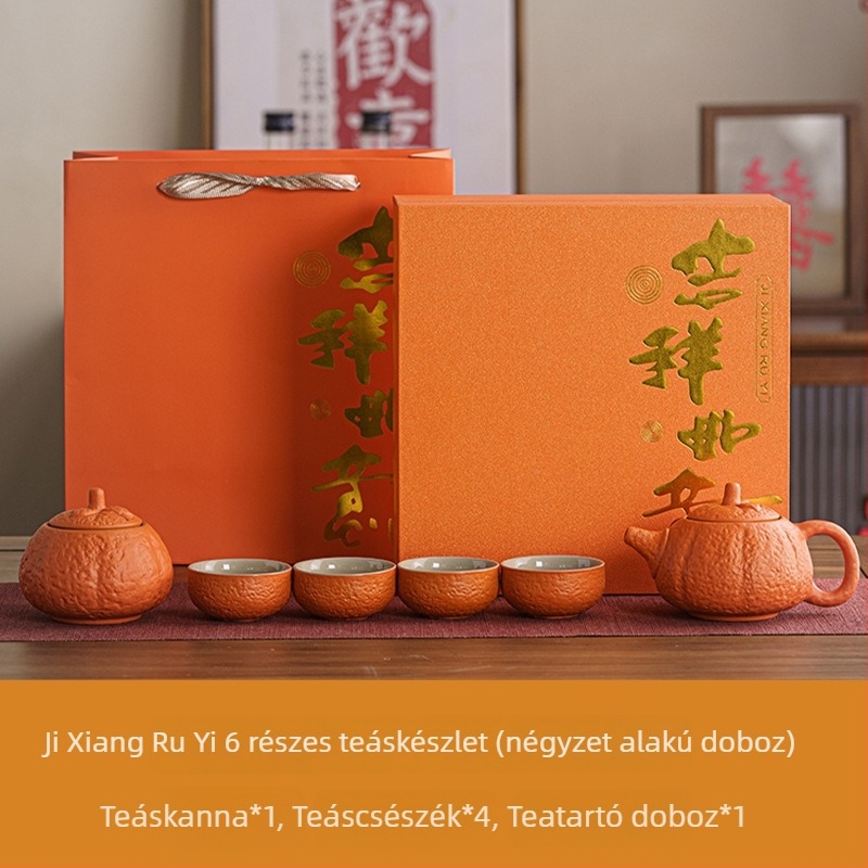 Persimmon Ruyi kerámiás teás készlet teáskannával és teás poharakkal, ajándékdobozban, testre szabható