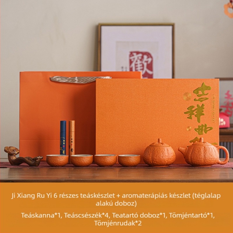 Persimmon Ruyi kerámiás teás készlet teáskannával és teás poharakkal, ajándékdobozban, testre szabható
