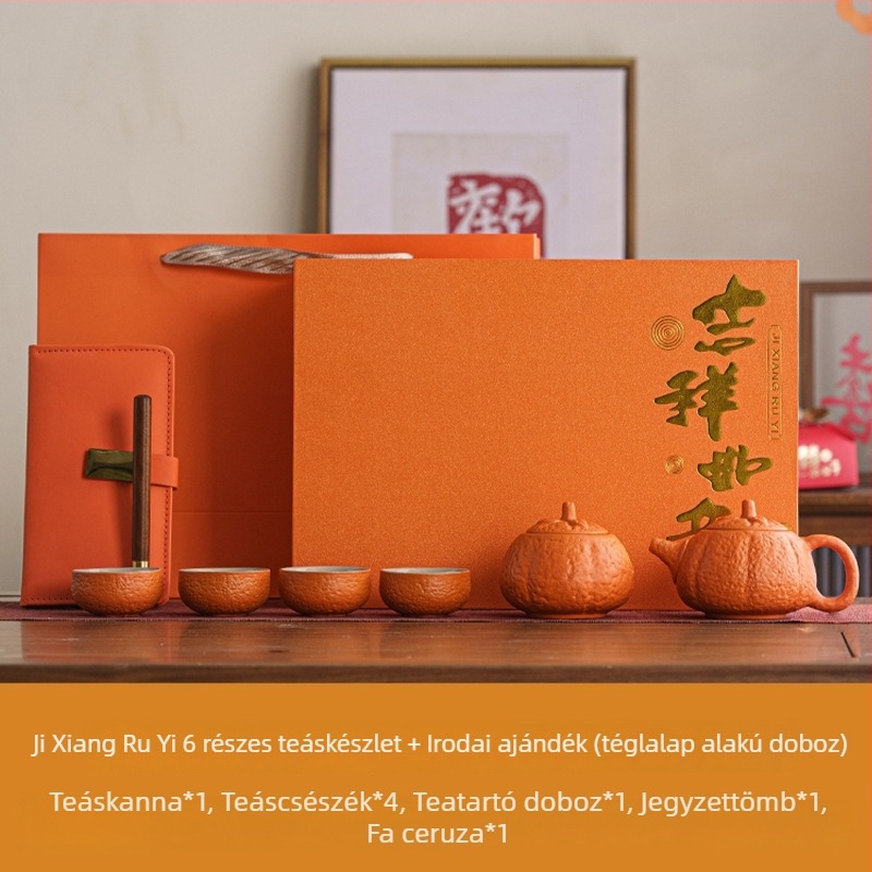 Persimmon Ruyi kerámiás teás készlet teáskannával és teás poharakkal, ajándékdobozban, testre szabható