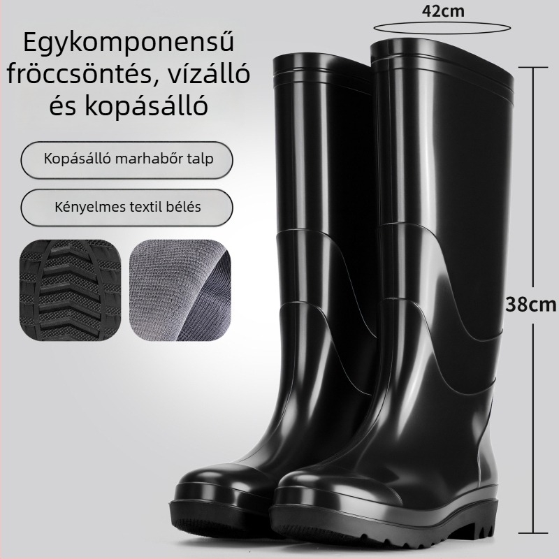 Férfiaknak készült magas szárú esőcsizma, vízálló, csúszásmentes, fleece bélés, PVC talppal