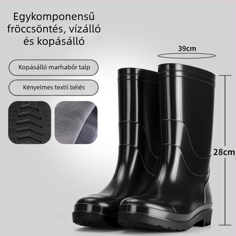 Férfiaknak készült magas szárú esőcsizma, vízálló, csúszásmentes, fleece bélés, PVC talppal