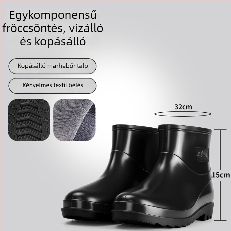 Férfiaknak készült magas szárú esőcsizma, vízálló, csúszásmentes, fleece bélés, PVC talppal