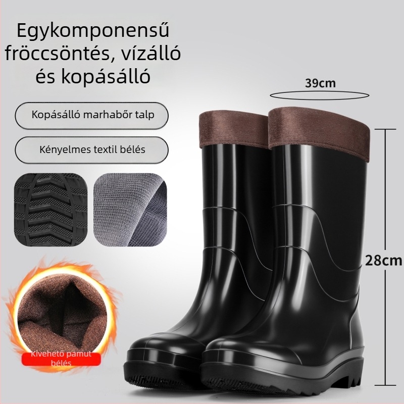 Férfiaknak készült magas szárú esőcsizma, vízálló, csúszásmentes, fleece bélés, PVC talppal