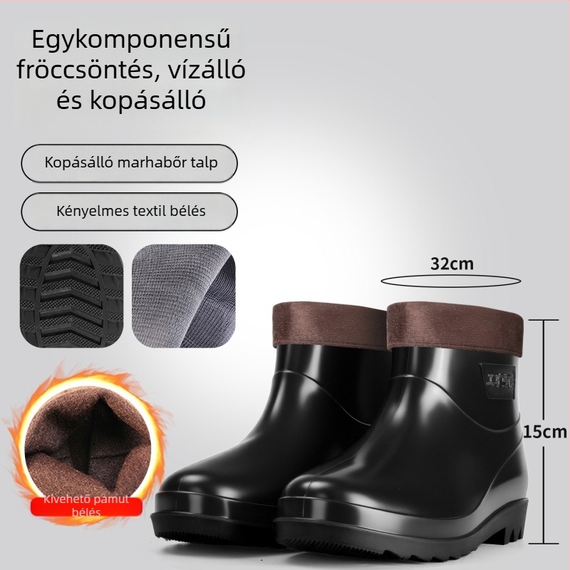 Férfiaknak készült magas szárú esőcsizma, vízálló, csúszásmentes, fleece bélés, PVC talppal